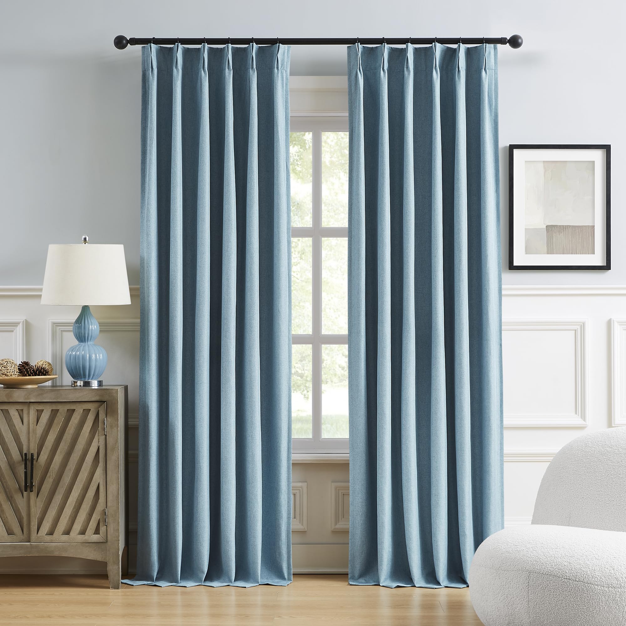 DUALIFE Slate Blue Blackout Curtains 96 Inch Long 2 Panels Set Pinch Pleat Drapes for Living Room Bedroom Nursery Thermal Insula