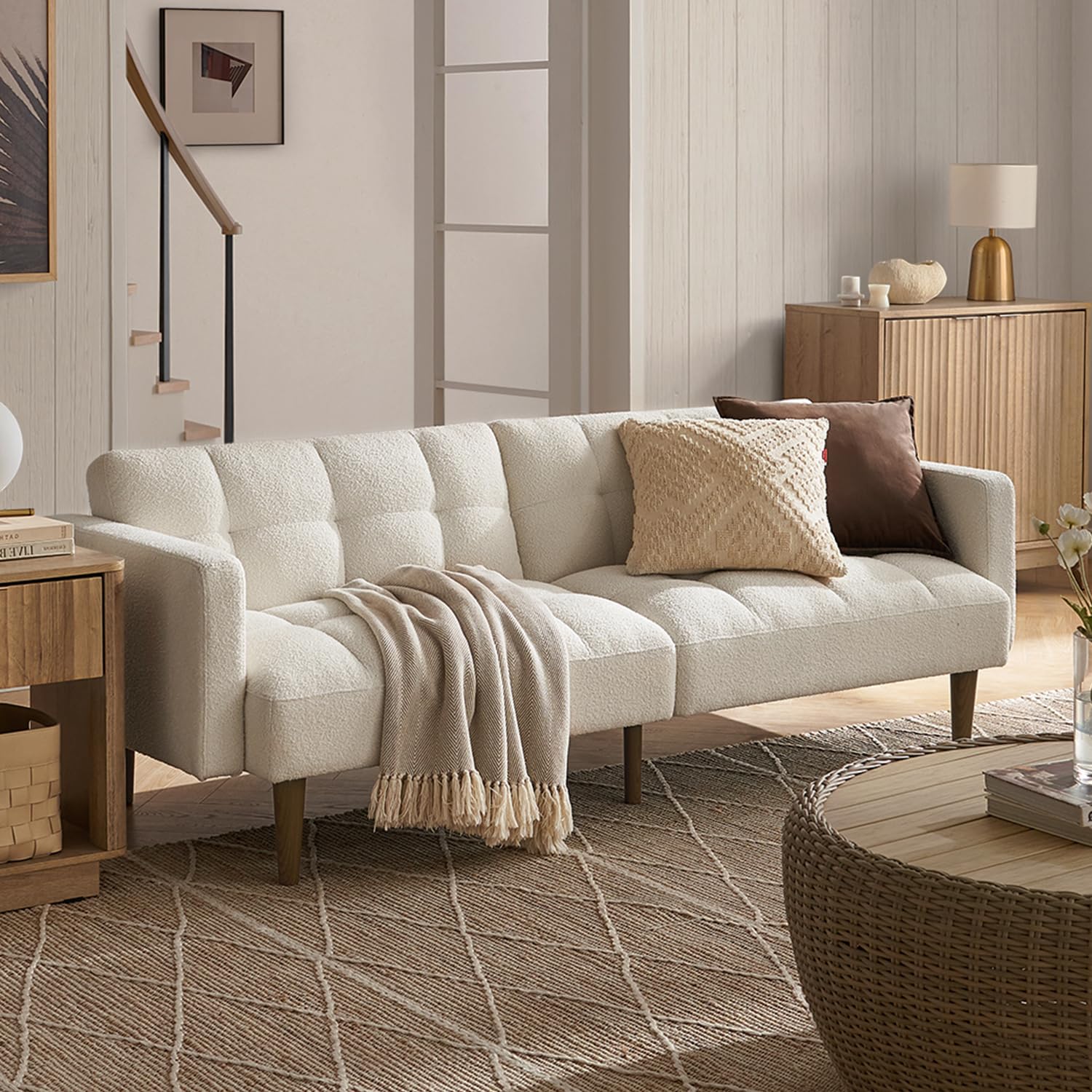 mopio Aaron Couch, Small Futon Sofa Bed, Sleeper, Loveseat, Mid Century Modern Futon Couch, Sofa Cama, Couches for Living Room, 