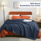 Phf 100% Cotton Waffle Weave Blanket King Size 104' X 90'-Lightweight Washed Soft Breathable Blanket For All Season -Perfect Blanket Layer For Couch Bed Sofa-Elegant Home Decoration - Dark Navy