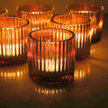 VOHO Votive Candle Holders for Wedding Candles, Amber Glass Candle Holder Set of 6, Tealight Candle Holder Bulk for Wedding Deco