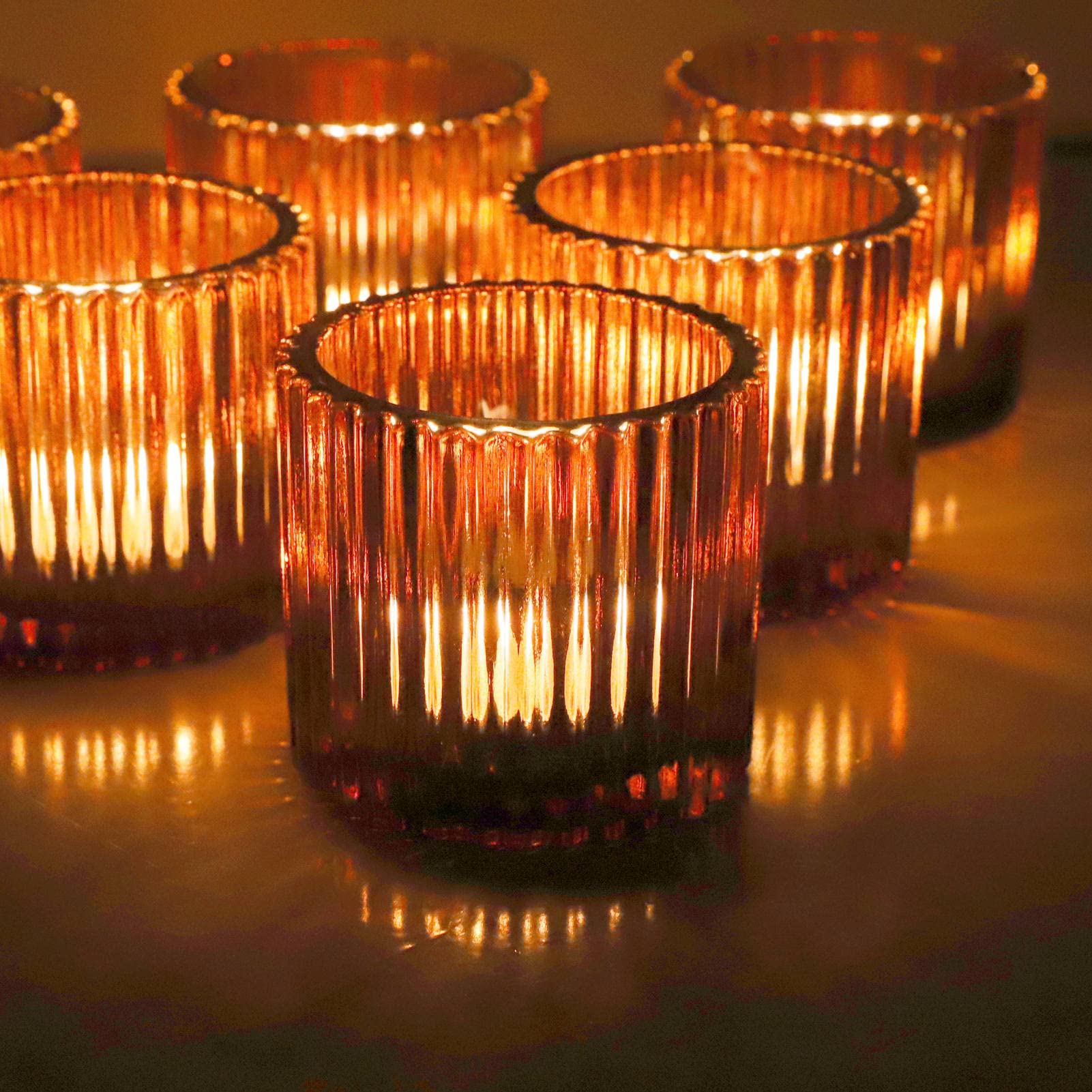 VOHO Votive Candle Holders for Wedding Candles, Amber Glass Candle Holder Set of 6, Tealight Candle Holder Bulk for Wedding Deco
