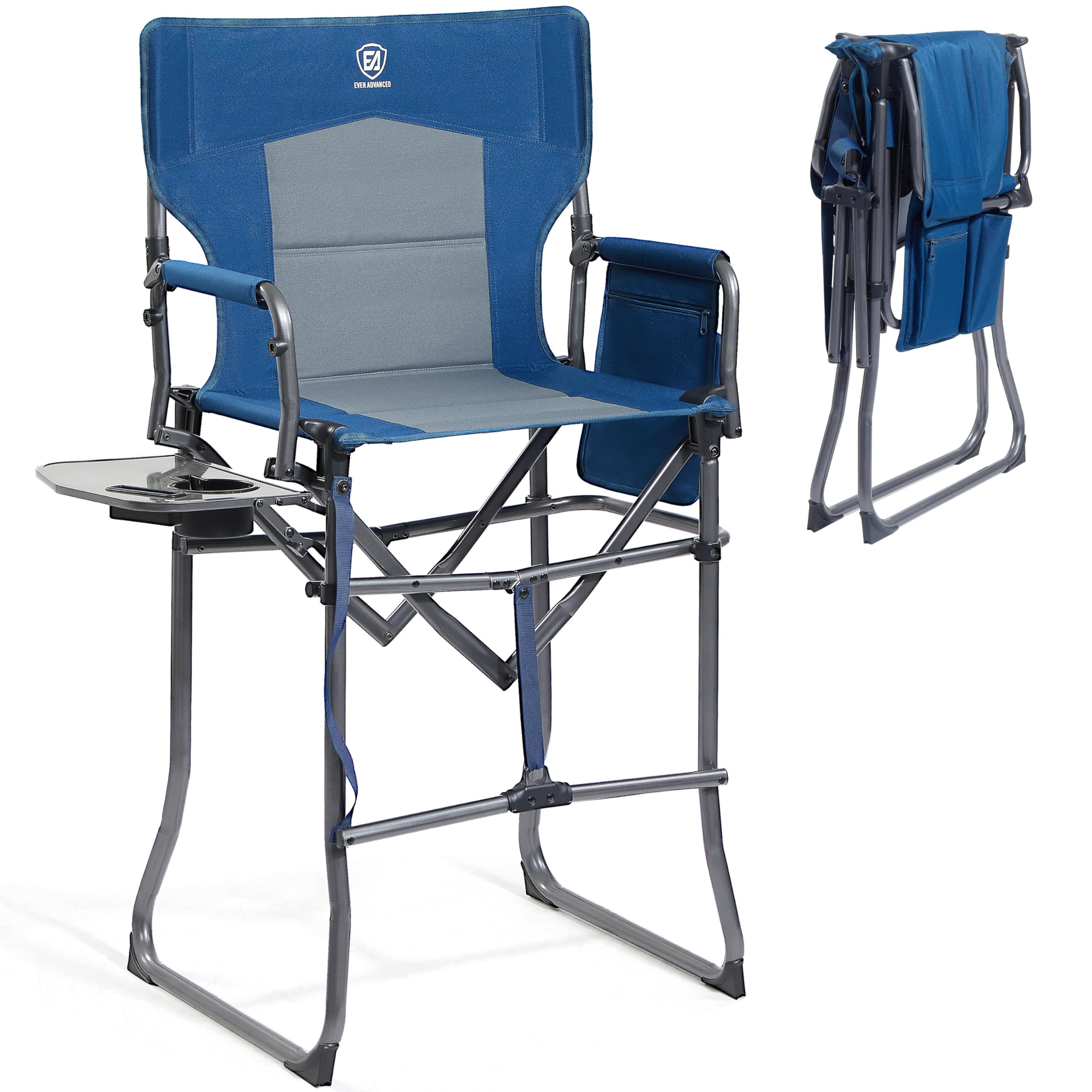 EVER ADVANCED Portable 30.7 Seat Height Tall Folding Chair Directors Chair High Foldable Bar Stool with Side Table for Makeup Ar
