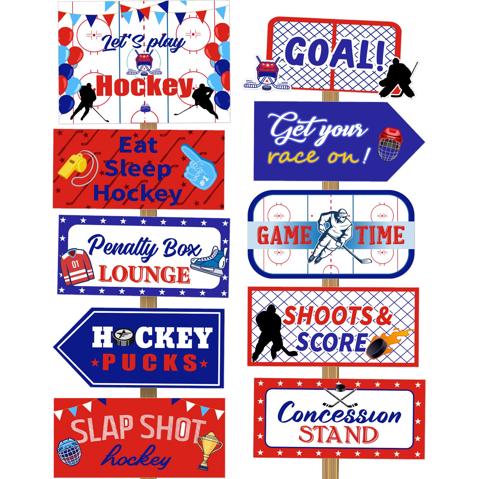 20 Pieces Hockey Party Decorations Supplies Hockey Sign Hockey Party Cutouts for Indoor Outdoor Birthday Sports Theme Party Phot