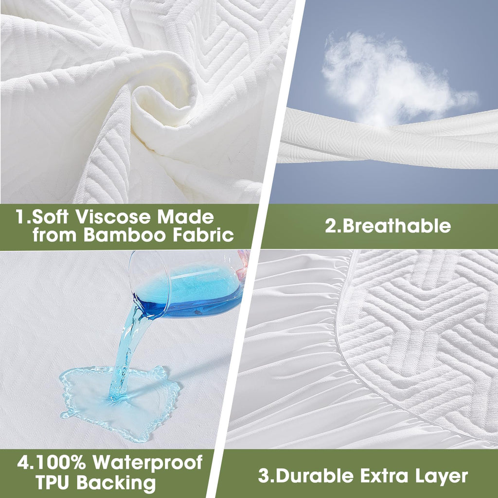 Hyleory Queen Size Waterproof Mattress Protector Viscose Made From Bamboo Cooling Mattress Pad Cover Breathable Soft 3D Air Fabr