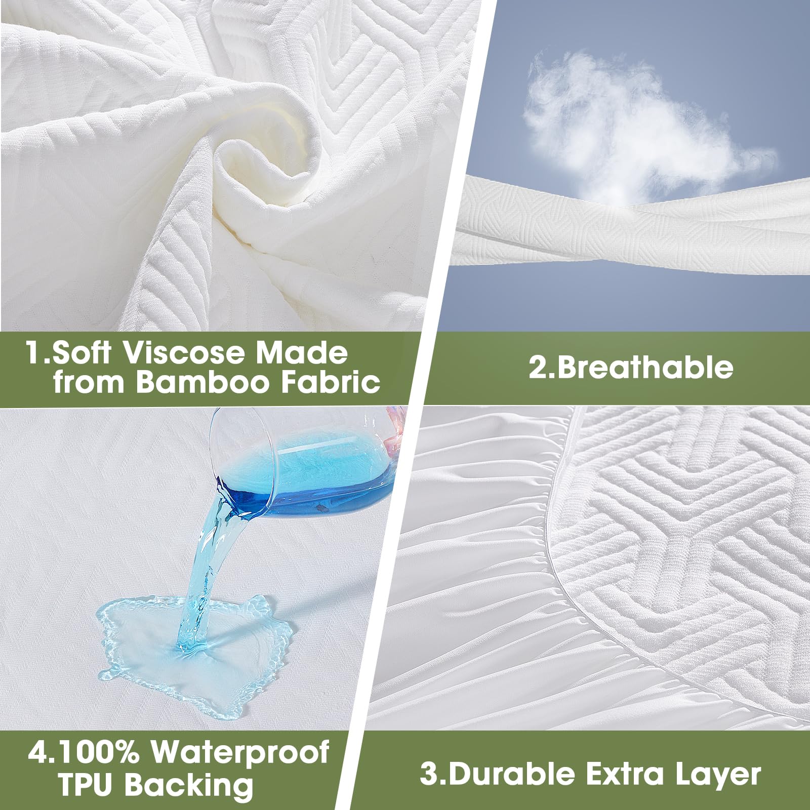 Hyleory Queen Size Waterproof Mattress Protector Viscose Made From Bamboo Cooling Mattress Pad Cover Breathable Soft 3D Air Fabr