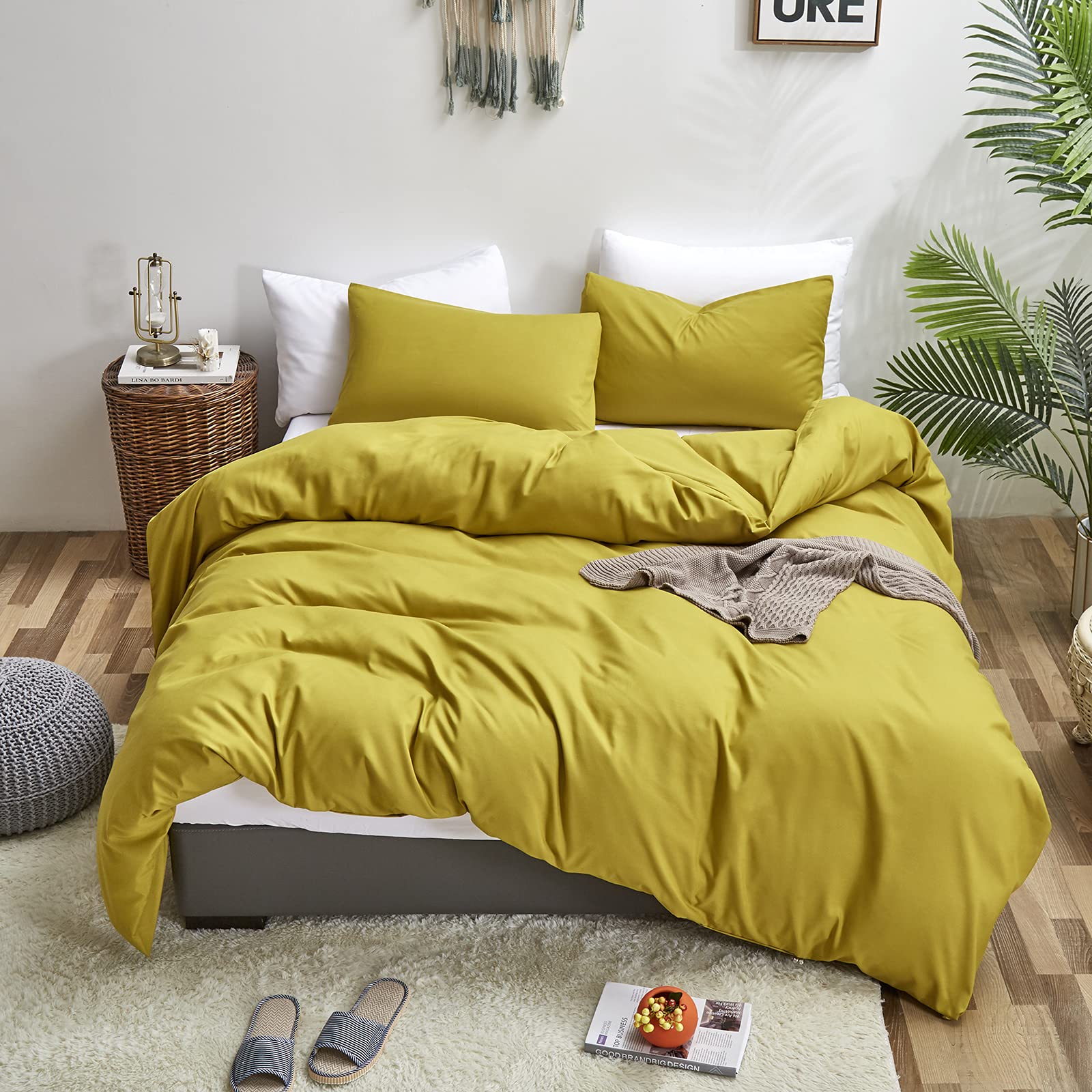 Luxlovery Chartreuse Comforter Set Queen Moss Green Bedding Comforter Set Full Modern Solid Grass Green Soft Breathable Yellowis