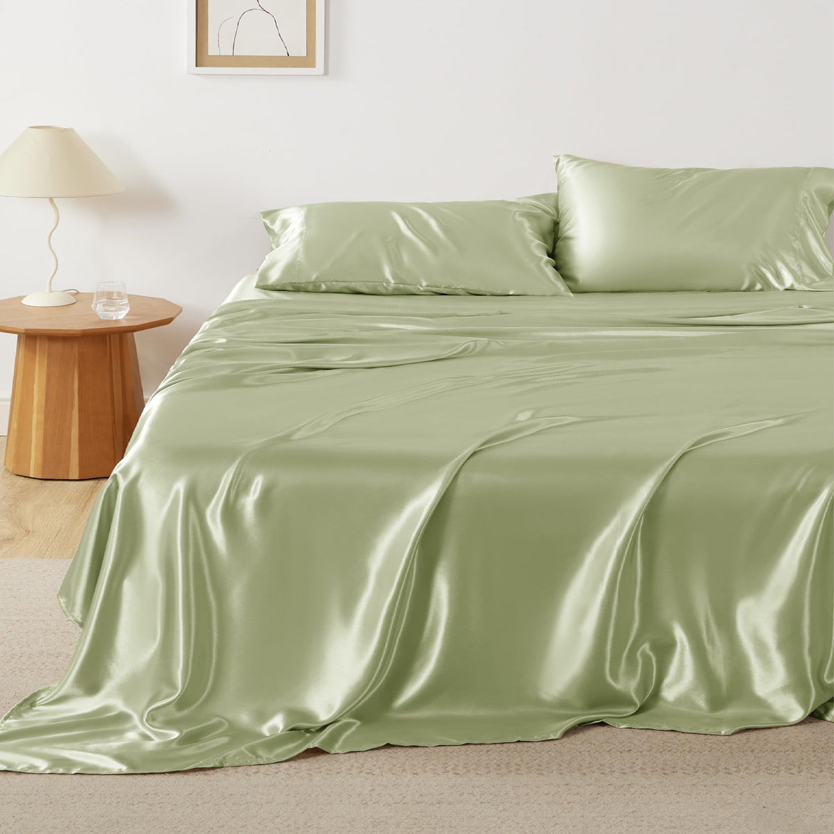 Bedsure Satin Sheets Queen Size - Similar To Silk Sheets, Silky Bedsheet, Luxury & Ultra Soft, Non-Fading & Wrinkle Free, Good For Hair & Skin, Gifts For Women, 4 Pieces, Sage Green