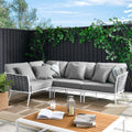 Modway Stance Outdoor Patio Woven Rope Aluminum Large Sectional Sofa in White Gray