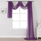DONREN Royal Purple Window Scarf for Background - Luxury Soft Sheer Scarf Add to Window Curtains for Enhanced Effect (52 by 216 