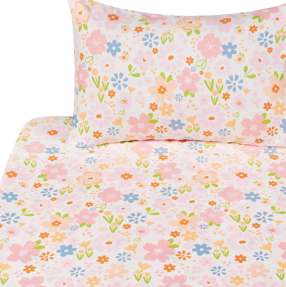 J-Pinno Pink Floral Garden Wildflower Cartoon Cute Cozy Fun 3 Pcs Twin Sheet Set For Kids Girls Children100% Cotton Flat Sheet +