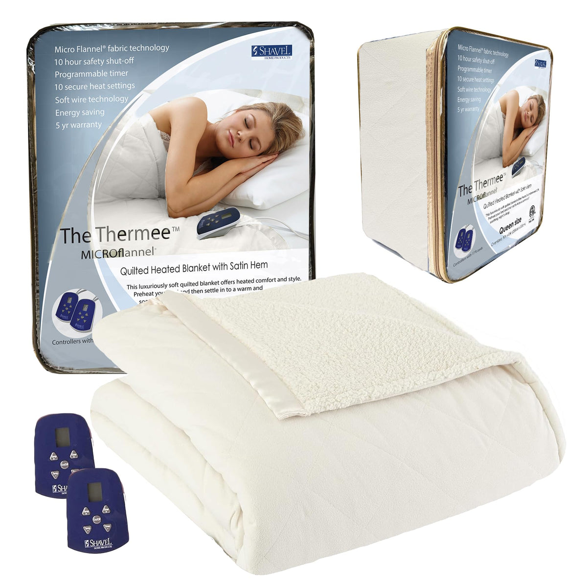 Thermee Micro Flannel Heated Blanket With Sherpa Back, 10-Setting Electric Blanket King Size, Programmable Heating Blanket, Ultr