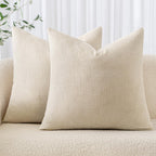 Miulee Pack Of 2 Decorative Throw Pillow Covers Soft Chenille Throw Pillows Solid Textured Cushion Covers For Couch Sofa Bedroom Living Room 18X18 Inch, Light Beige