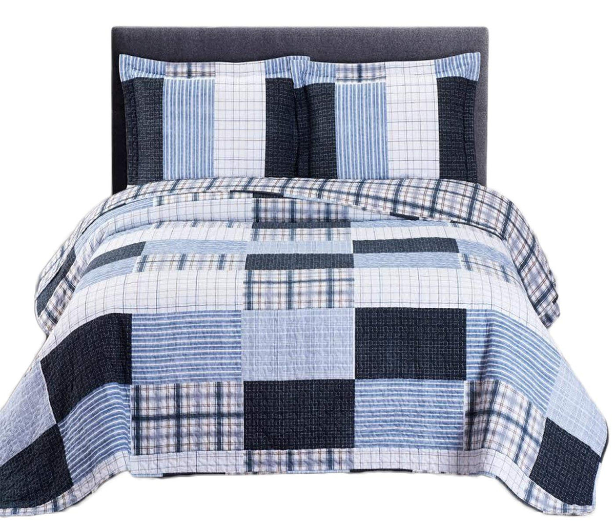 Royal Tradition Printed Patchwork Zoe, Microfiber, Oversized King-California King 3Pc Quilt Set, Blue