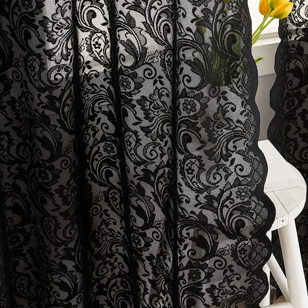 Aligogo Black Kitchen Lace Curtains 45 Inch Length Boho Shabby Halloween Kitchen Curtains Short Sheer Curtains For Bathroom Laun