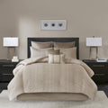 Madison Park Camelia Cozy Comforter Set-Trendy Design All Season Down Alternative Luxury Bedding With Matching Shams, Decorative Pillows, California King (104 In X 92 In), Natural 8 Piece