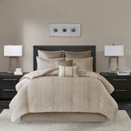 Madison Park Camelia Cozy Comforter Set-Trendy Design All Season Down Alternative Luxury Bedding With Matching Shams, Decorative Pillows, California King (104 In X 92 In), Natural 8 Piece