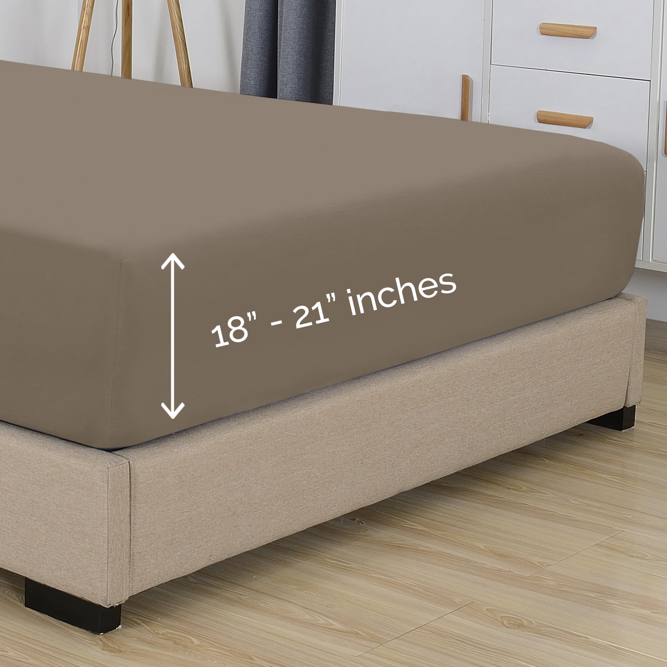 Elegant Comfort 1500 Premium Hotel Quality 18-21 Inches Deep - Extra Deep Pocket Single Fitted Sheet For High Mattress, Luxury And Softest, Smart Pocket - Wrinkle Free, Full, Taupe