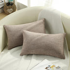 Decoruhome Decorative Throw Pillow Covers 12X20 Set Of 2, Lumbar Farmhouse Pillow Covers, Chenille Soft Pillow Covers For Couch Sofa Bed, Khaki