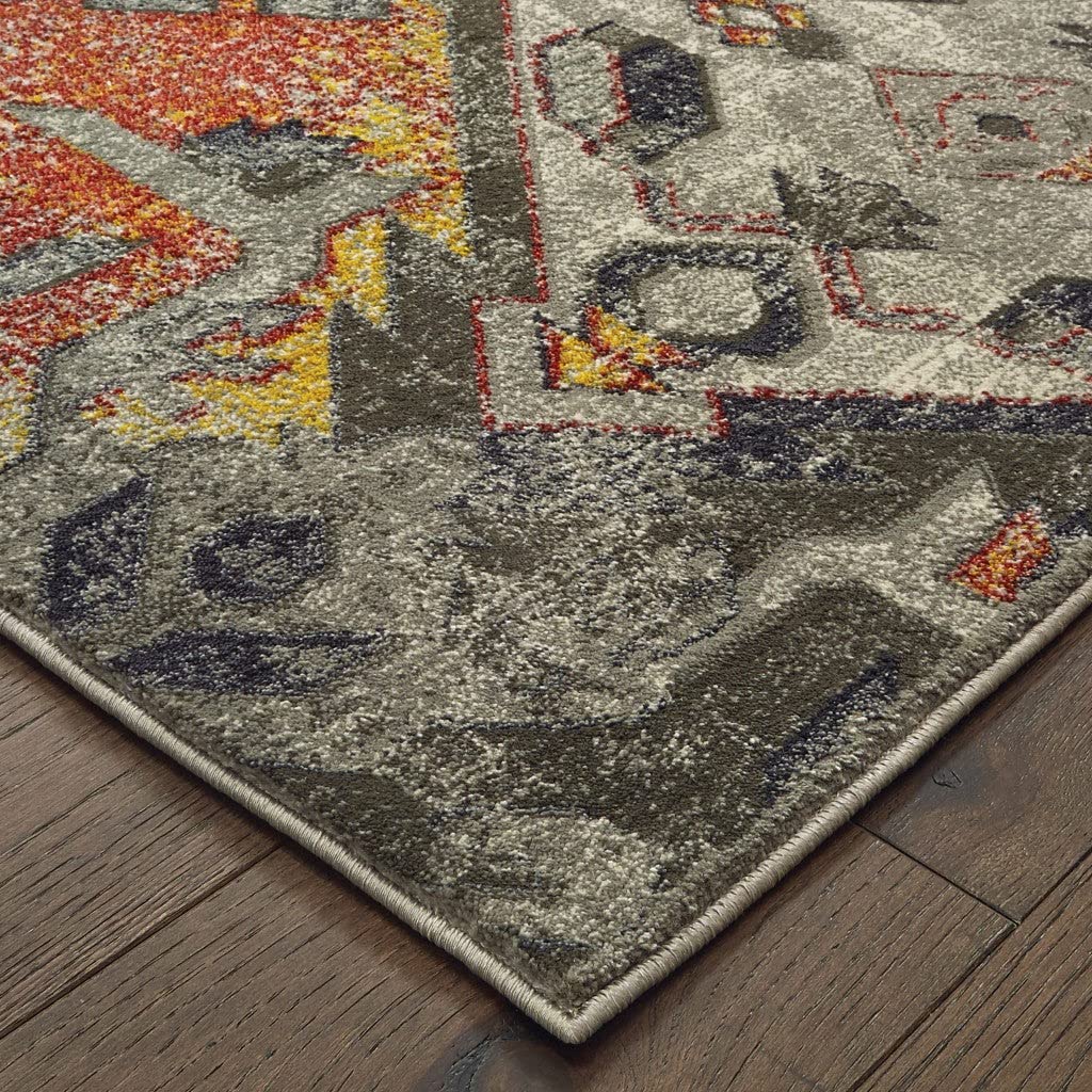 HomeRoots Polypropylene, Polyester 3' x 6' Distressed Grey Machine Woven Tribal Abstract Indoor Area Rug