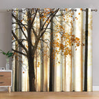 Jekeno Fall Tree Blackout Curtains Autumn Maple Tree Yellow Orange Leaves Brown Branch Wooden Nature Tree Decor Bedroom Living R
