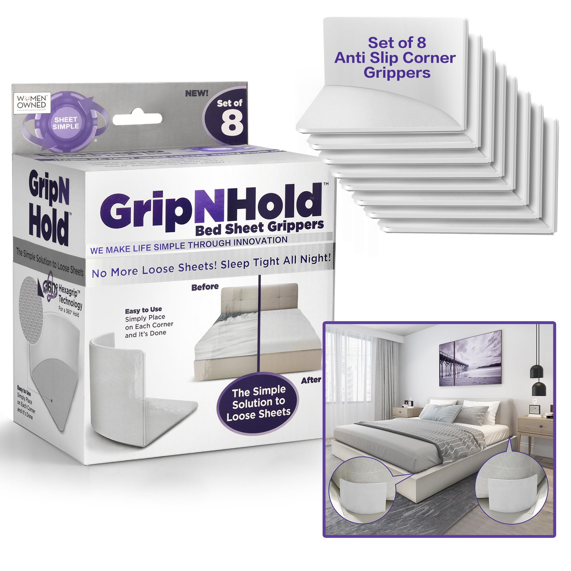 Grip N Hold Bed Sheet Holder | Discrete Heavy Duty Sheet Holder, 360 Degree Bed Sheet Tightener, Non Slip Corner Sheet Grippers,