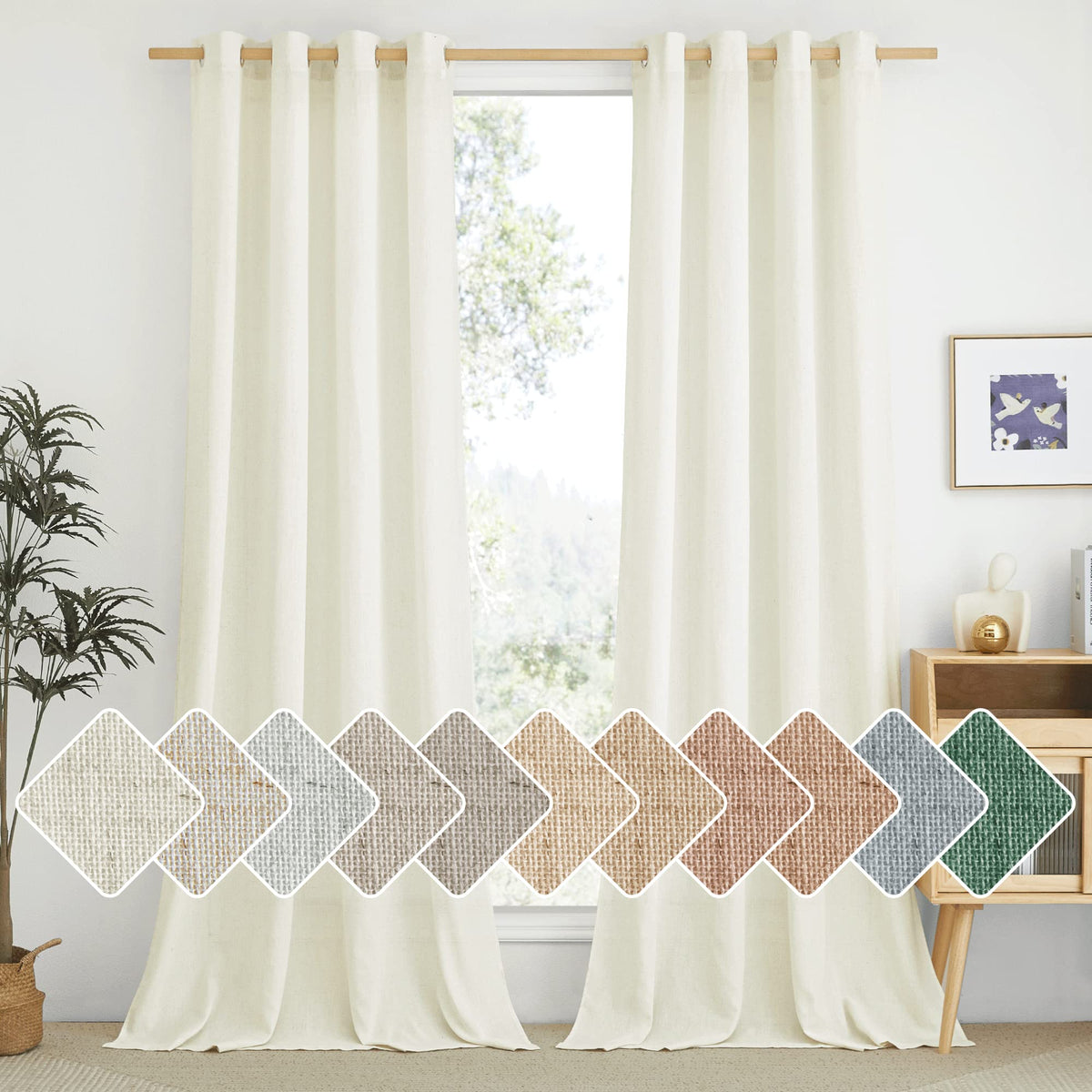 Nicetown Thick Flax Linen Curtains For Living Room, Rustic Ring Top Semi Sheer Panels Privacy Assured Semi Sheer Linen Blend Dra
