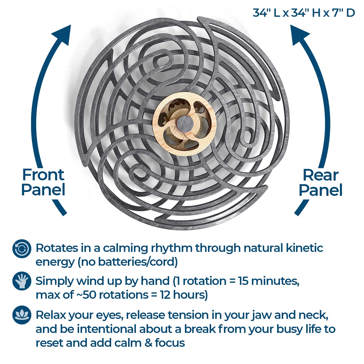 Mindsight Kinetic Wall Art MS-034, Wood, Ripple - Glacier Gray