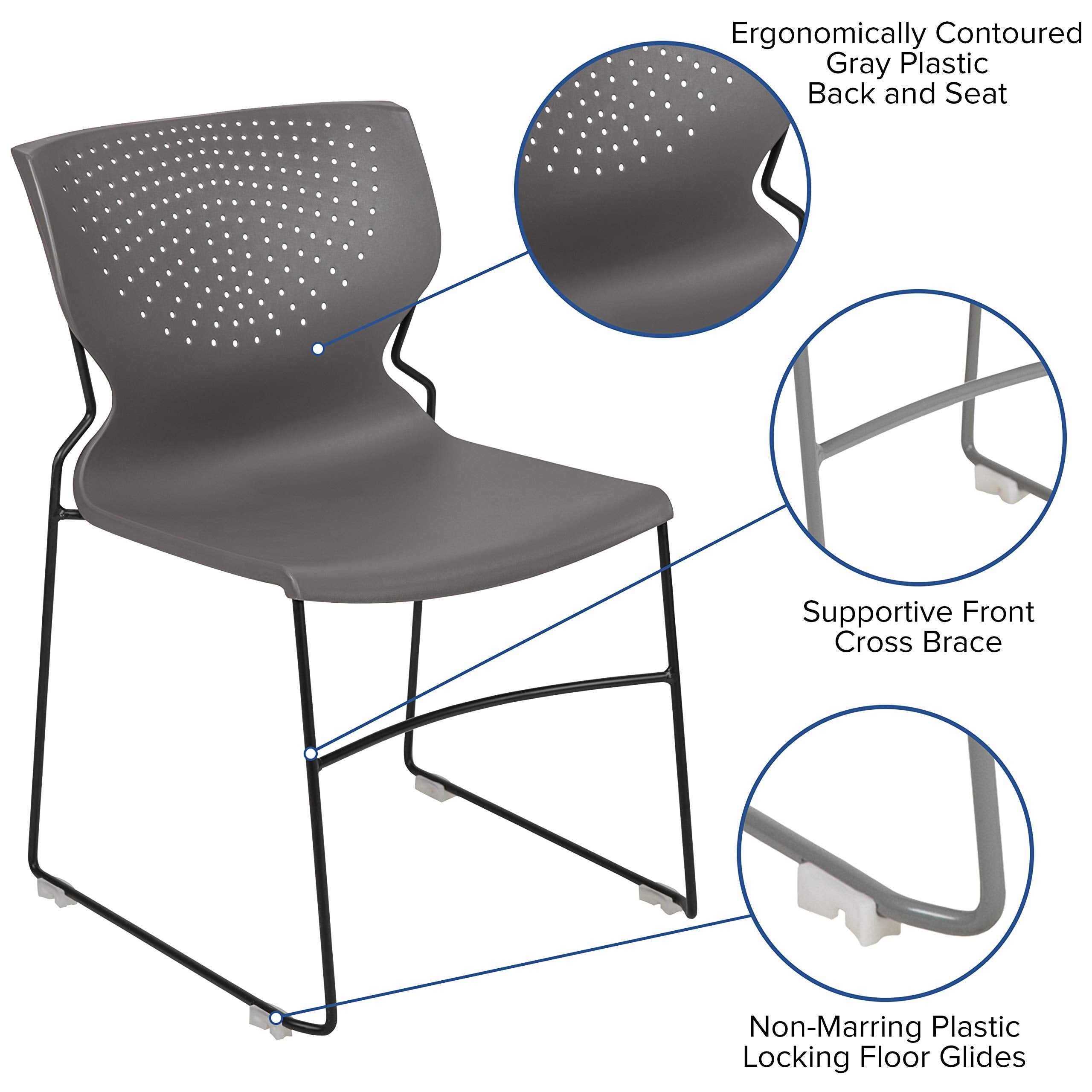 Flash Furniture Hercules Series 661 Lb. Capacity Gray Full Back Stack Chair With Black Powder Coated Frame
