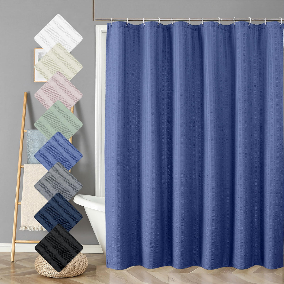 Aiyufeng Royal Blue Shower Curtain, Embossed Textured Fabric Shower Curtain For Bathroom - Soft Cloth & Hotel Spa Luxury, Water