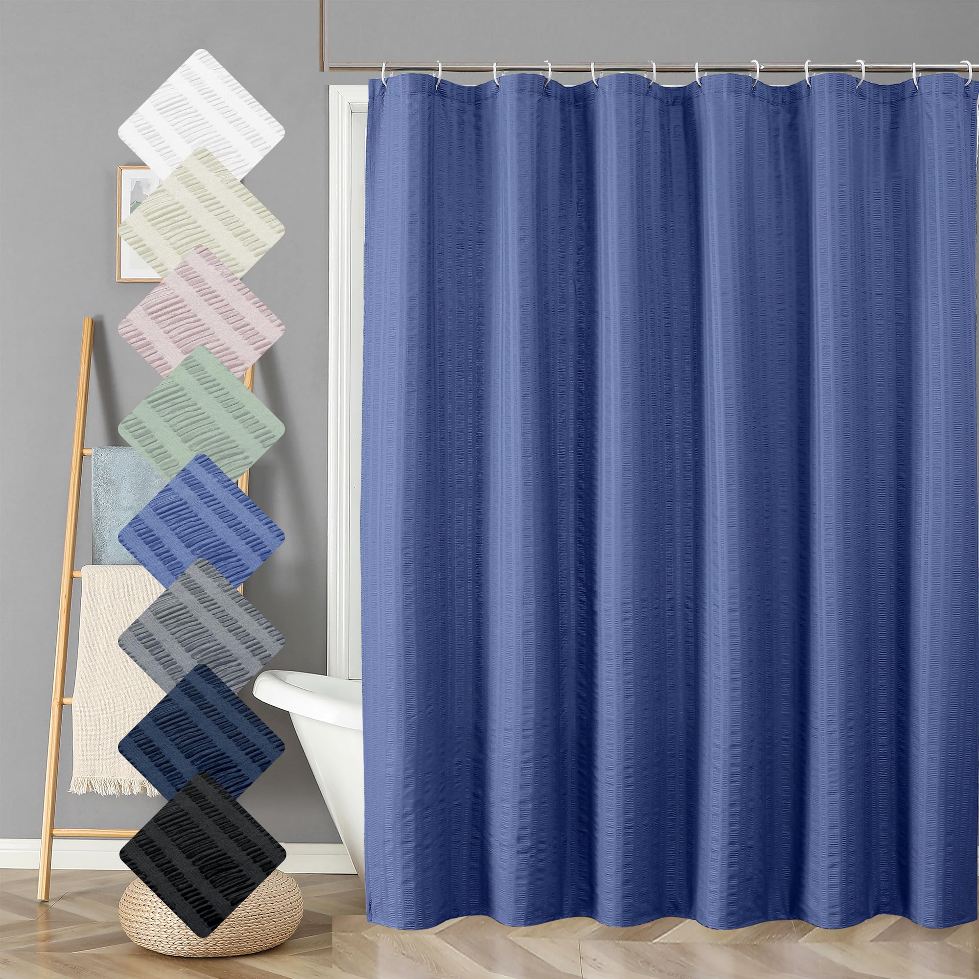 Aiyufeng Royal Blue Shower Curtain, Embossed Textured Fabric Shower Curtain For Bathroom - Soft Cloth & Hotel Spa Luxury, Water