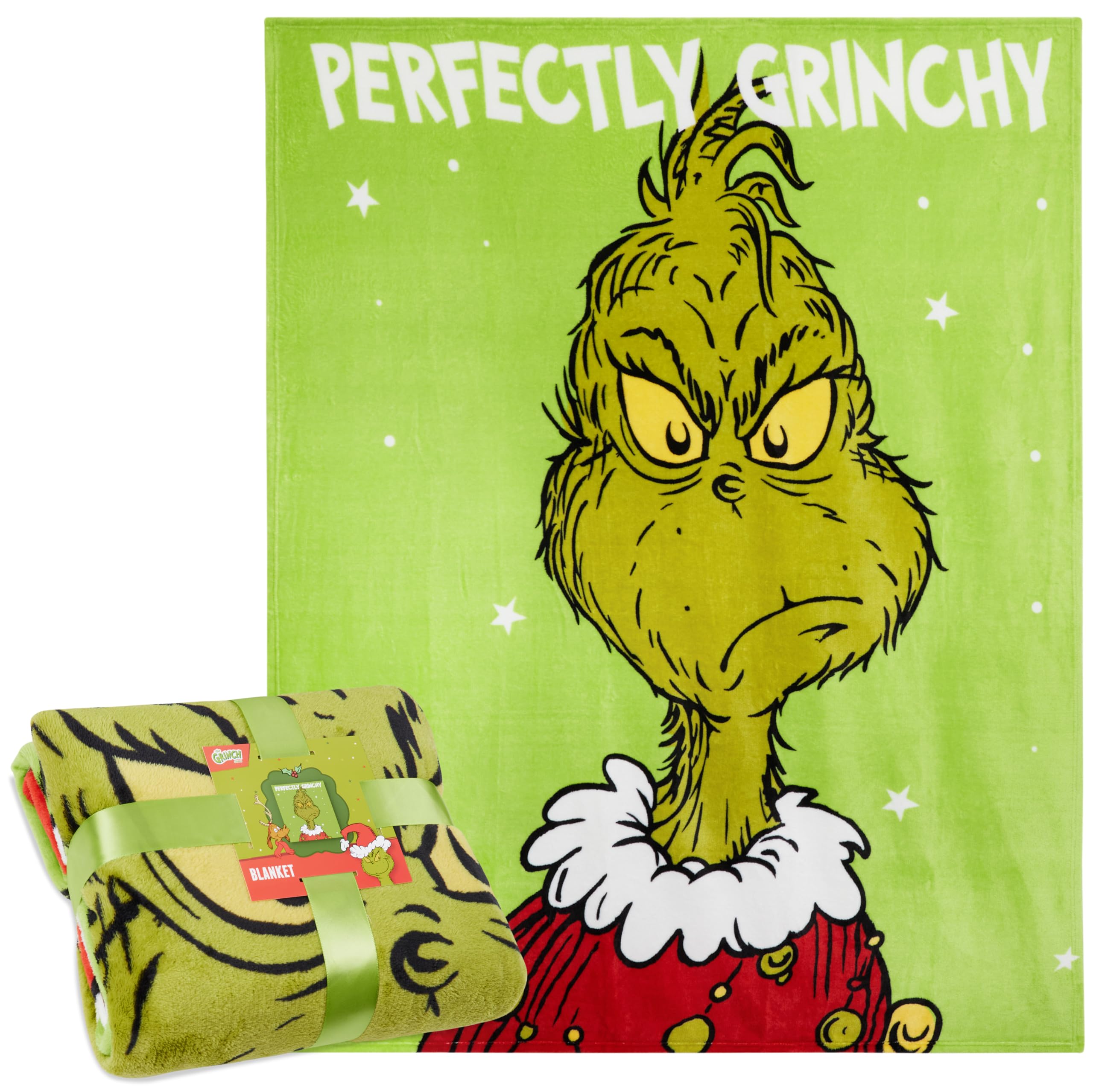 The Grinch Christmas Blanket Fleece Soft Bed Throw Sofa Holiday Festive Couch Flannel Throw Cozy & Warm Festive Gifts (Green)