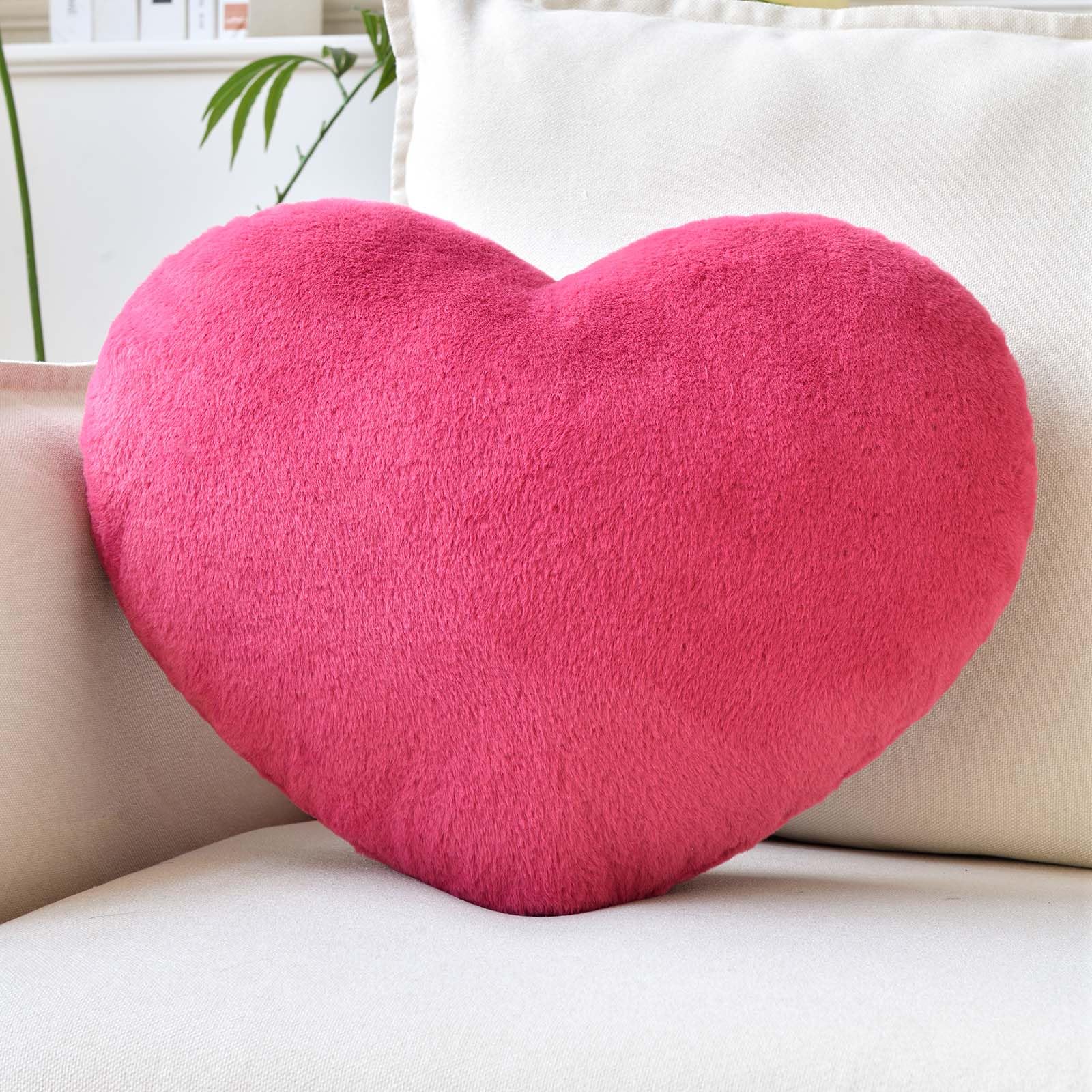 Xvtru Heart Pillow, Soft Heart Shaped Pillow, Cute Faux Rabbit Fur Room Decorative Throw Pillow, 19.6''X15.7'' Raspberry Red Hea