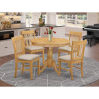East West Furniture ANNO5-OAK-C 5 Piece Dining Table Set for 4 Includes a Round Kitchen Table with Pedestal and 4 Linen Fabric Dining Room Chairs, 36x36 Inch, Oak