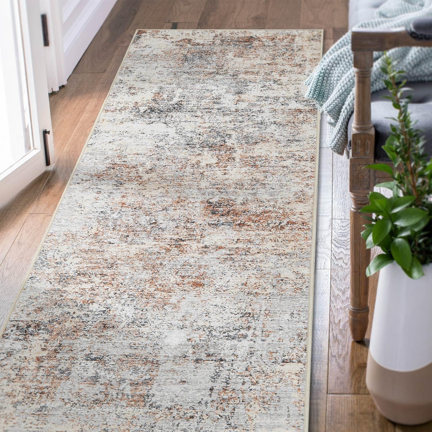 jinchan Runner Rug 2x6 Washable Rug Modern Rug Abstract Floor Mat Taupe Multi Print Rug Thin Rug Colorful Overdyed Indoor Mat Ki