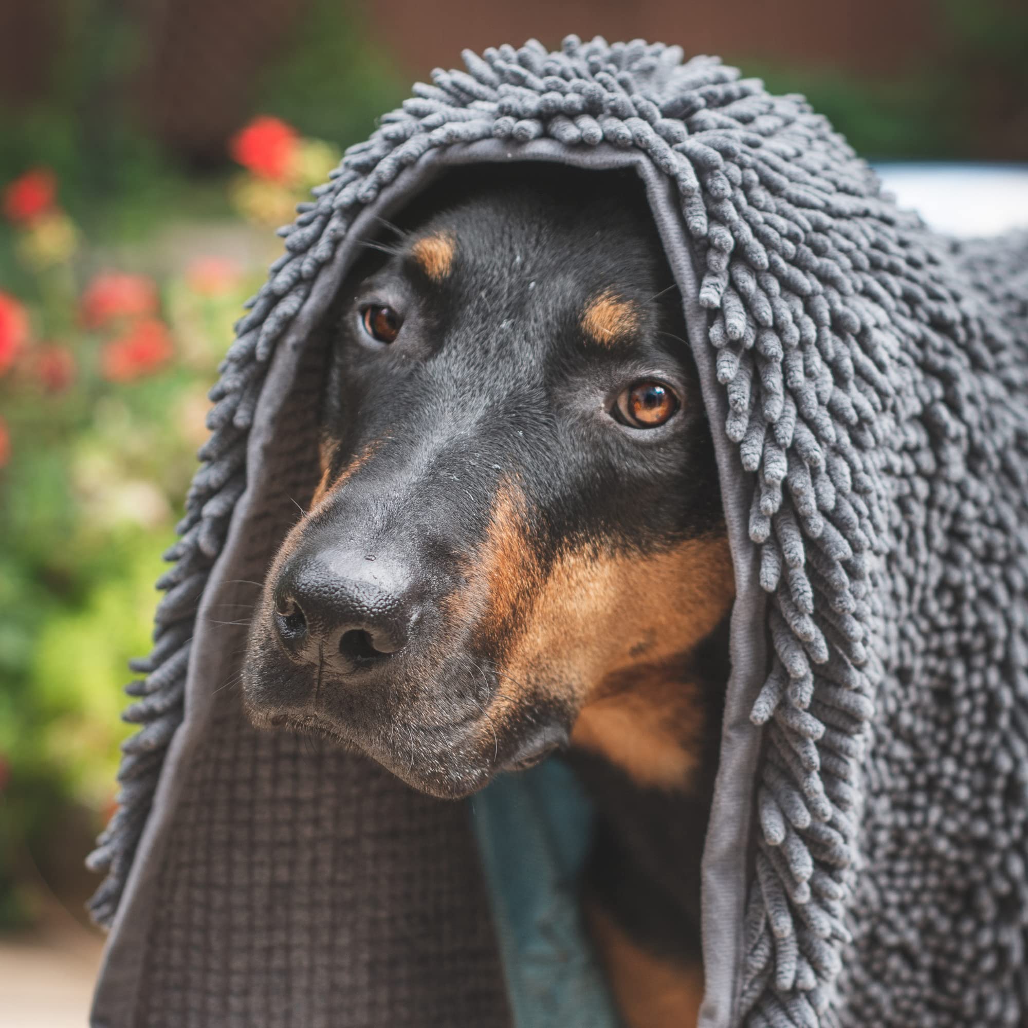 Messy Mutts Microfiber Mat & Drying Towel With Hand Pockets | Super Absorbent Dog Shammy | Soft, Durable Chenille Dog Towel | Sl