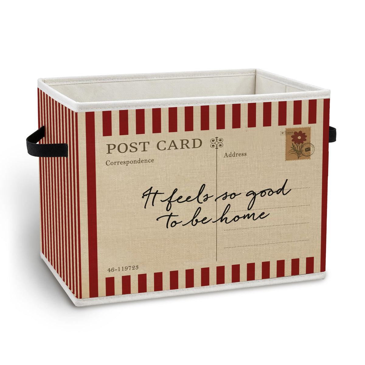 JMICPTUB Vintage Red Striped Postcard Storage Bin Box with Handles