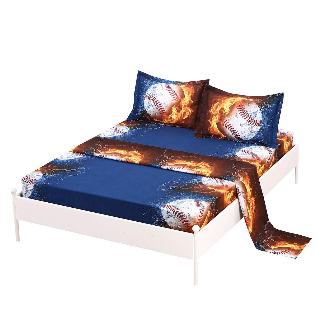 Sdiii 4Pcs Baseball Sheets Full, Bed In A Bag Baseball Bedding Sheet Set, Soft Microfiber, Wrinkle And Fade Resistant, Sports Sh