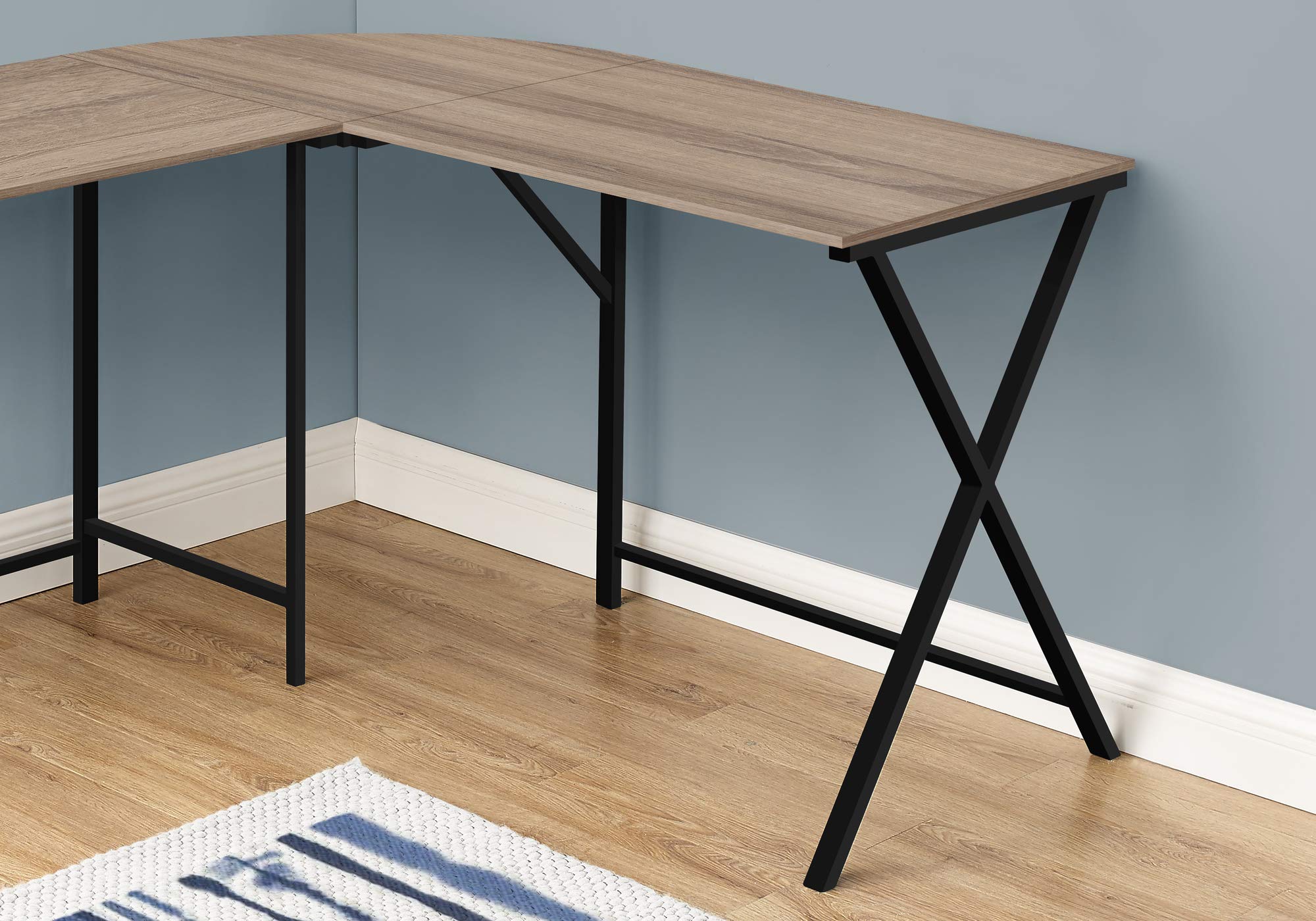 Monarch Specialties 7197 Computer Desk, Home Office, Corner, 55&quot; Shape, Work, Laptop, Metal, Laminate, Brown, Black, Contemporary, Modern Desk-55 L Dark Taupe Top, 55.25&quot; L X 55.25&quot; W X 29.75&quot; H