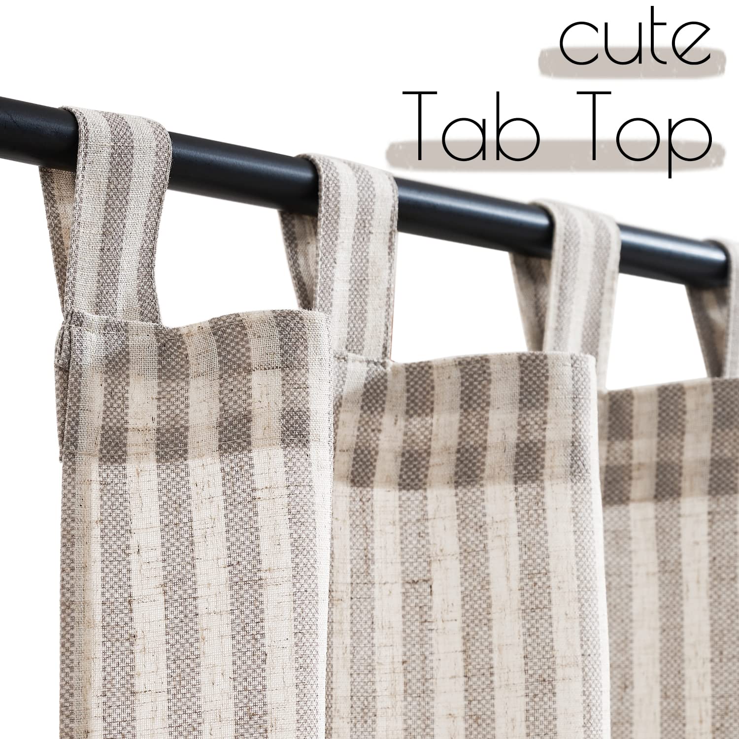Jinchan Kitchen Curtains Linen Striped Tier Curtains 24 Inch Length Ticking Stripe Cafe Curtains Pinstripe Farmhouse Small Window Curtains Tab Top For Living Room Bathroom Rv 2 Panels Grey On Beige