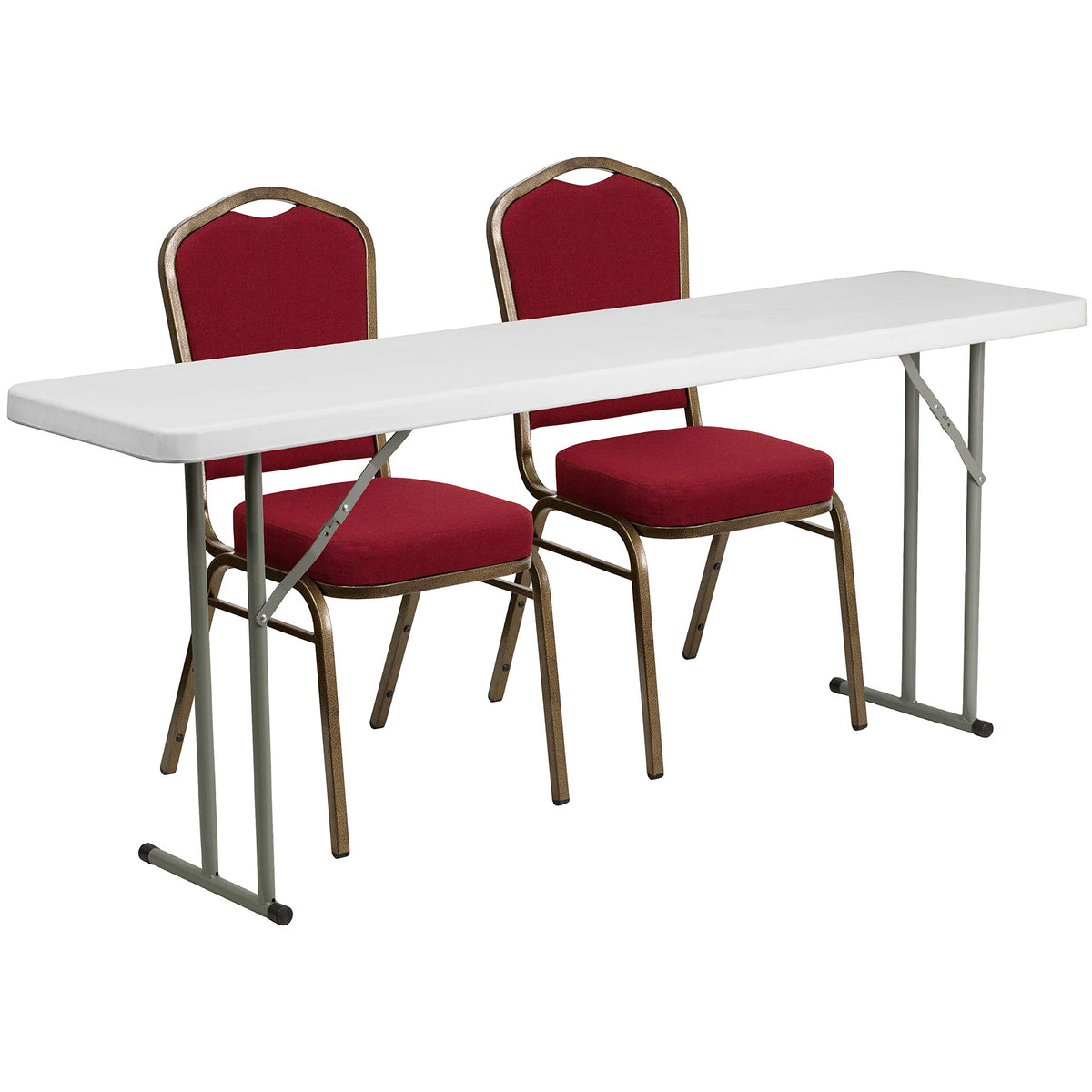 Flash Furniture Kathryn 6-Foot Plastic Folding Training Table Set With 2 Crown Back Stack Chairs