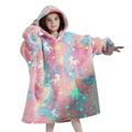 Mewkou Glow In The Dark Rainbow Unicorns Wearable Blanket Hoodie For Kids 6-13Yr,Oversized Sherpa Blanket Hoodie,Gifts For Girls