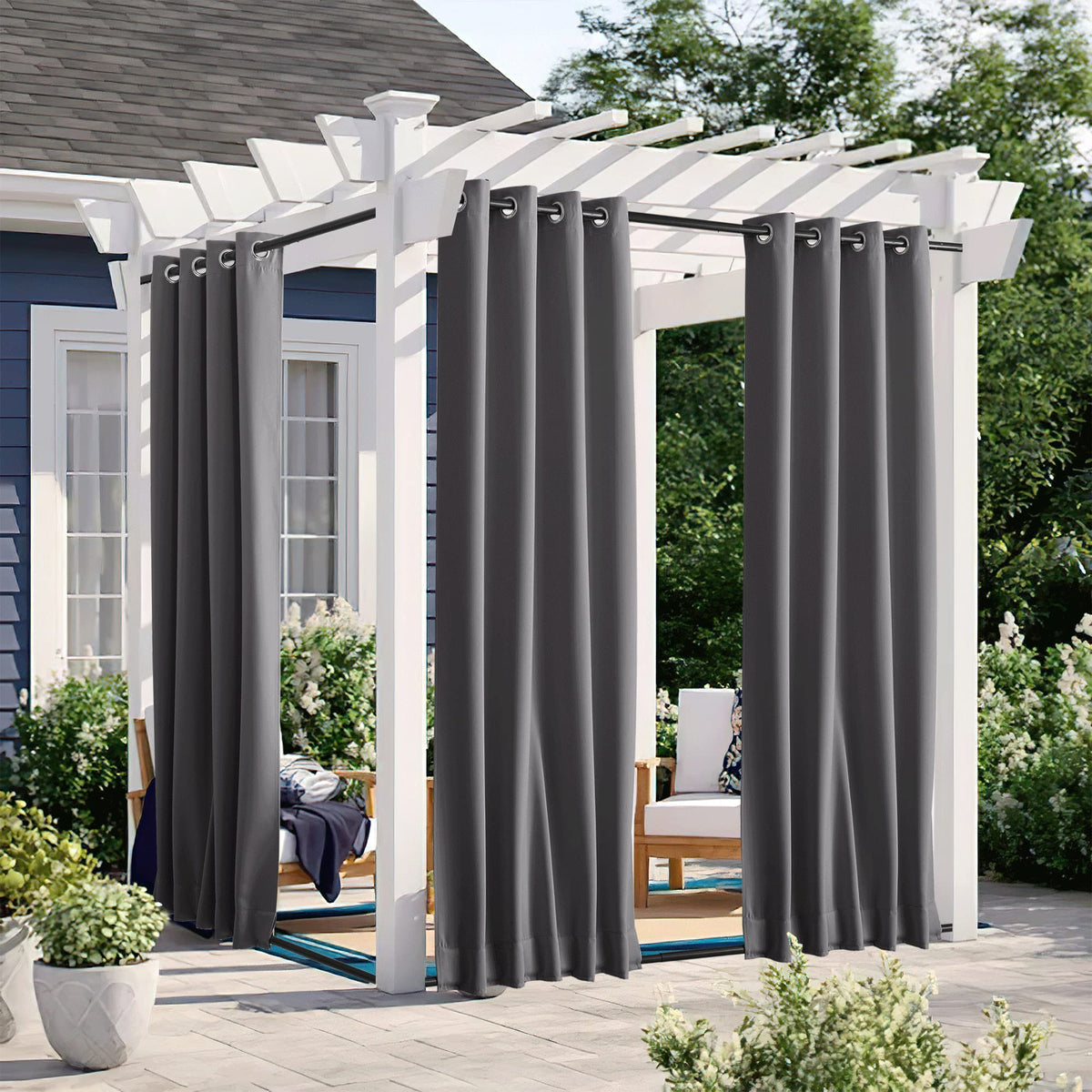 Nicetown 2 Panels Outdoor Curtains Waterproof Grommet & Back Tab On Top & Bottom, Thermal Insulated Fixed Windproof Blackout Out