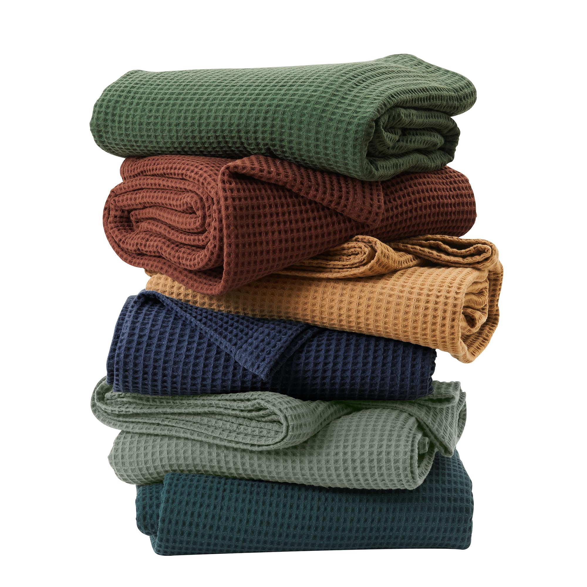 100% Cotton Blanket For Twin Size Bed - Blue Waffle Weave Lightweight Summer Bed Blanket - 90X66In Prewashed Breathable, Woven,