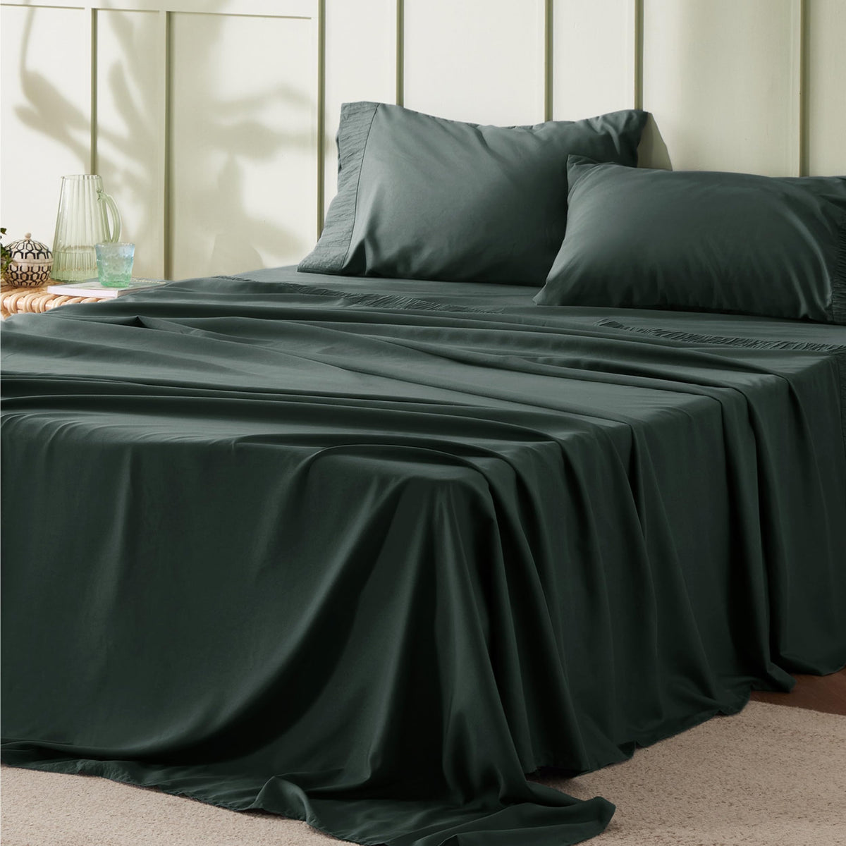 Bedsure King Size Sheets - Soft Sheets For King Size Bed, 4 Pieces Hotel Luxury Forest Green King Sheets, Easy Care Polyester Mi
