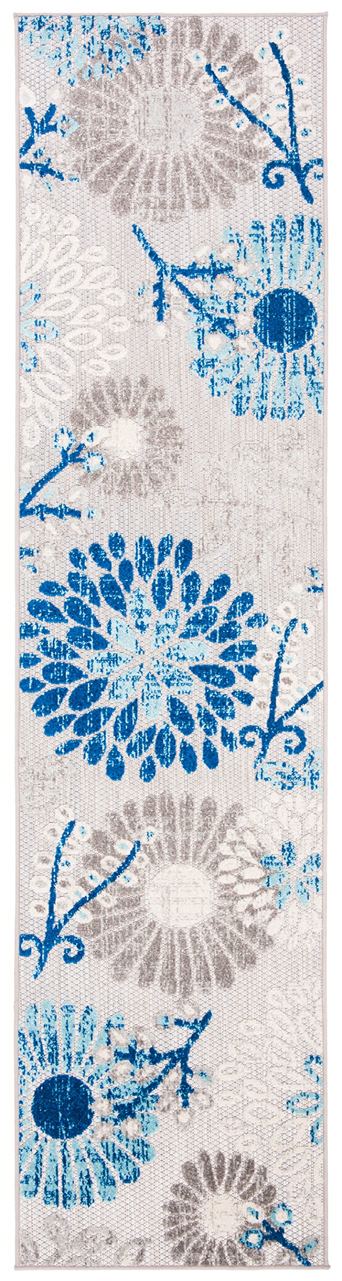 Safavieh Cabana Collection Runner Rug - 2' X 10', Grey & Blue, Floral Design, Non-Shedding & Easy Care, Indoor/Outdoor & Washable-Ideal For Patio, Backyard, Mudroom (Cbn832F)