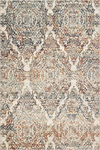 HomeRoots Heat-Set Polypropelene 5’ x 8’ Ivory Brown Decorative Diamond Area Rug