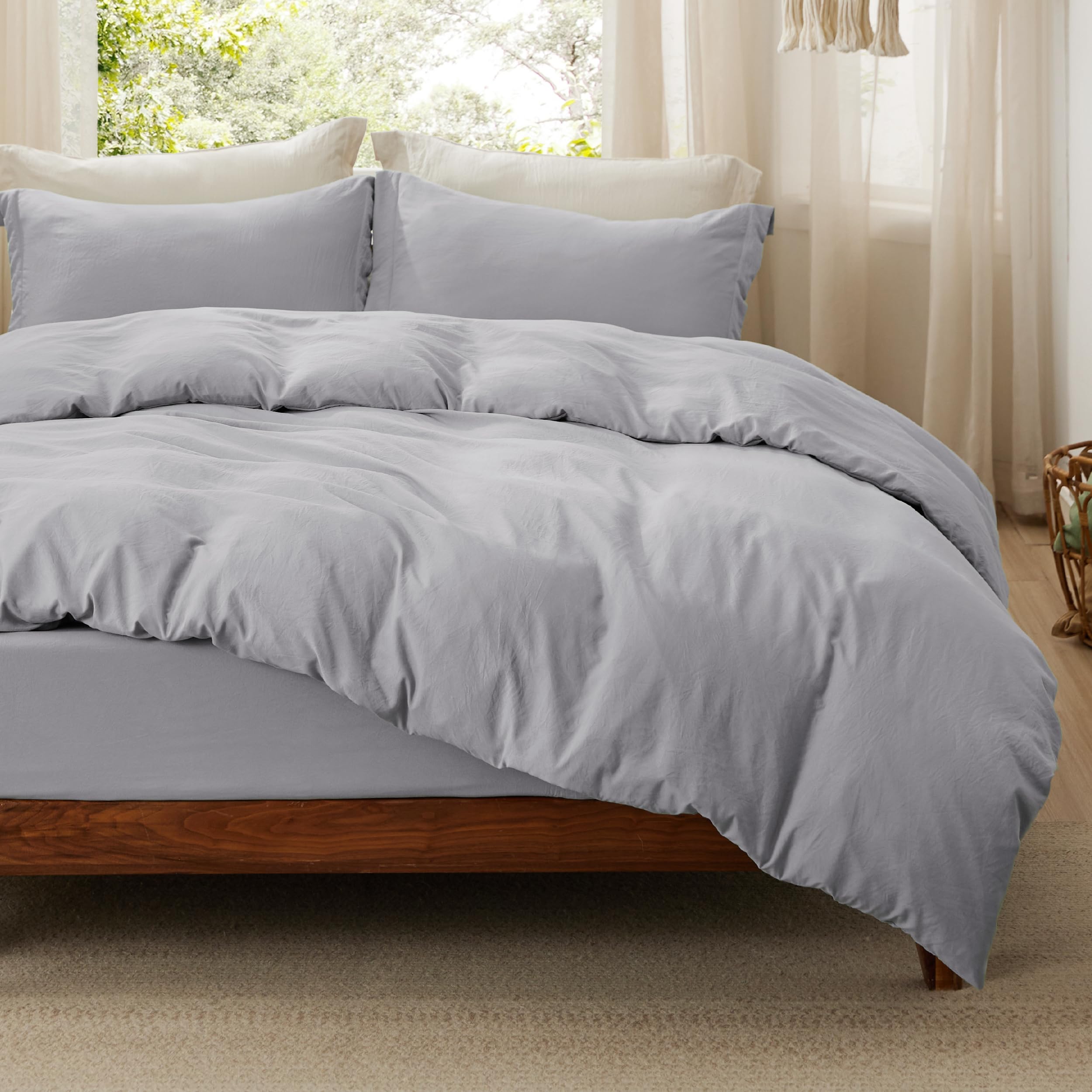 Bedsure Duvet Cover Queen Size With Fitted Sheet - 4 Pieces Prewashed Extra Soft Bedding Set, Includes 1 Duvet Cover 90X90 Inche
