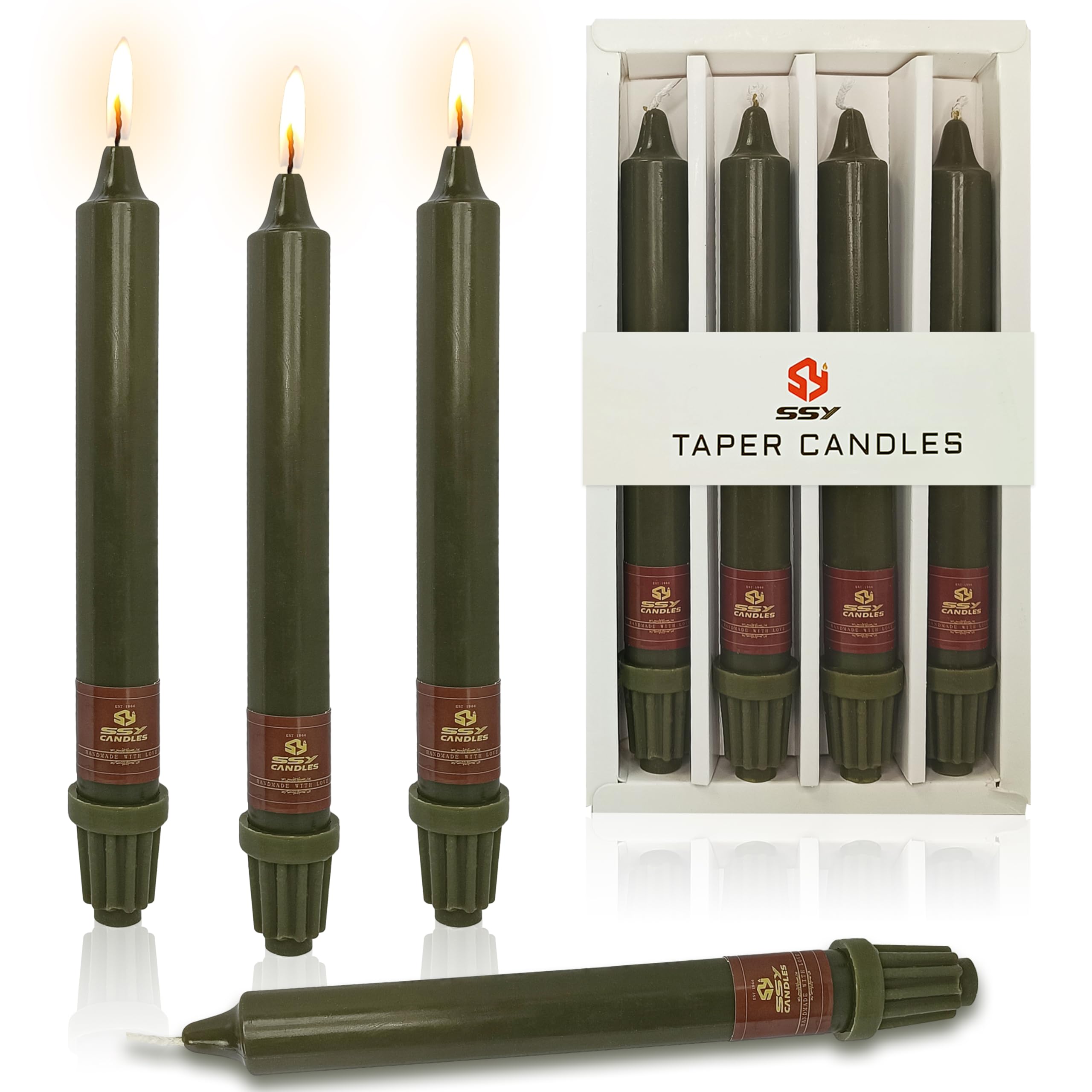 Olive Candles 4 PCS Taper Candle Unscented Tapered 8 inch Smokeless Candlesticks Candles Sticks Gift Idea Table Decor Candle Hou