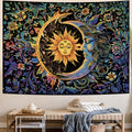 Sun And Moon Tapestry Psychedelic Mystic Floral Tapestry Hippie Boho Flower Plants Wall Tapestry Vintage Aesthetic Tapestry Wall