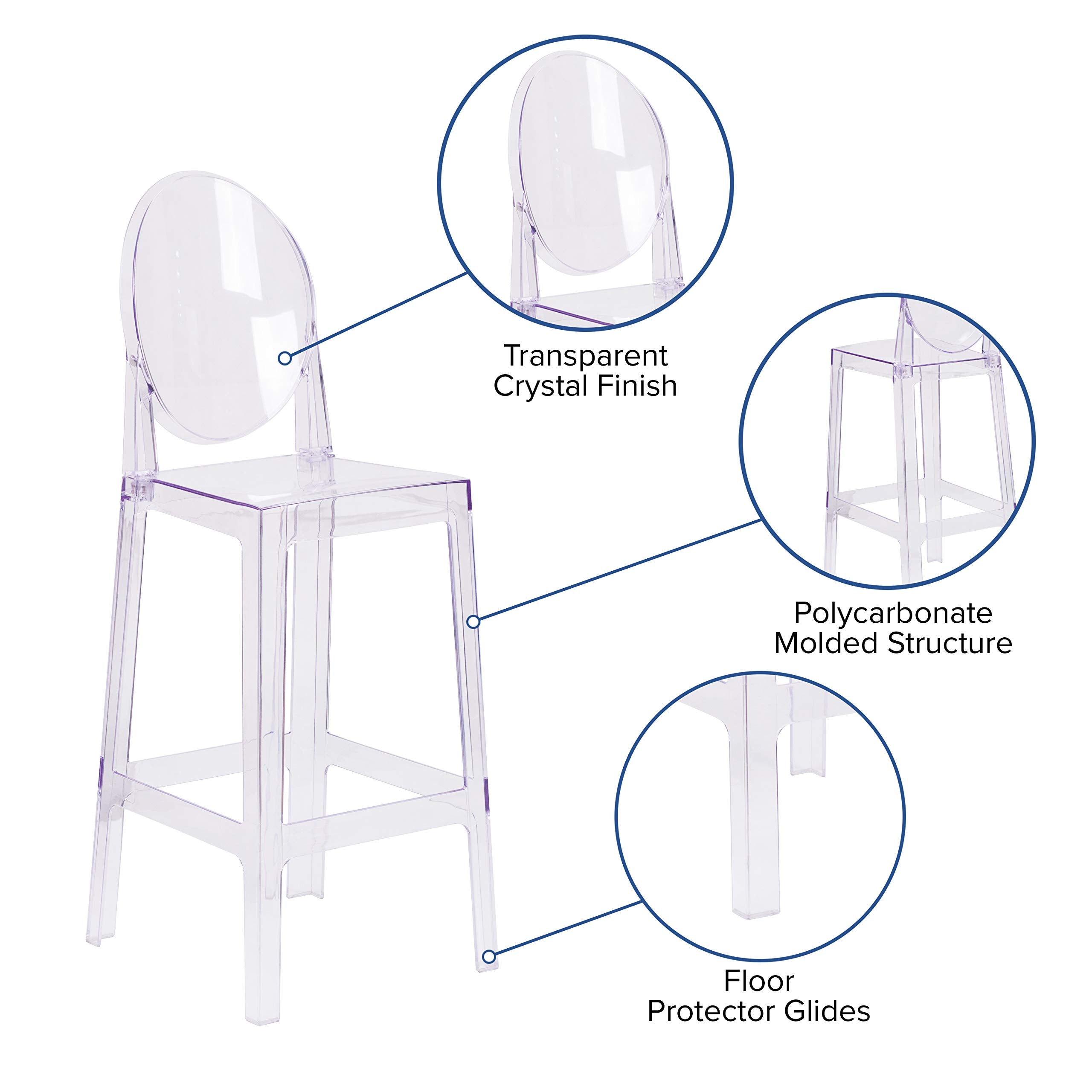 Flash Furniture Ghost Barstool With Oval Back In Transparent Crystal